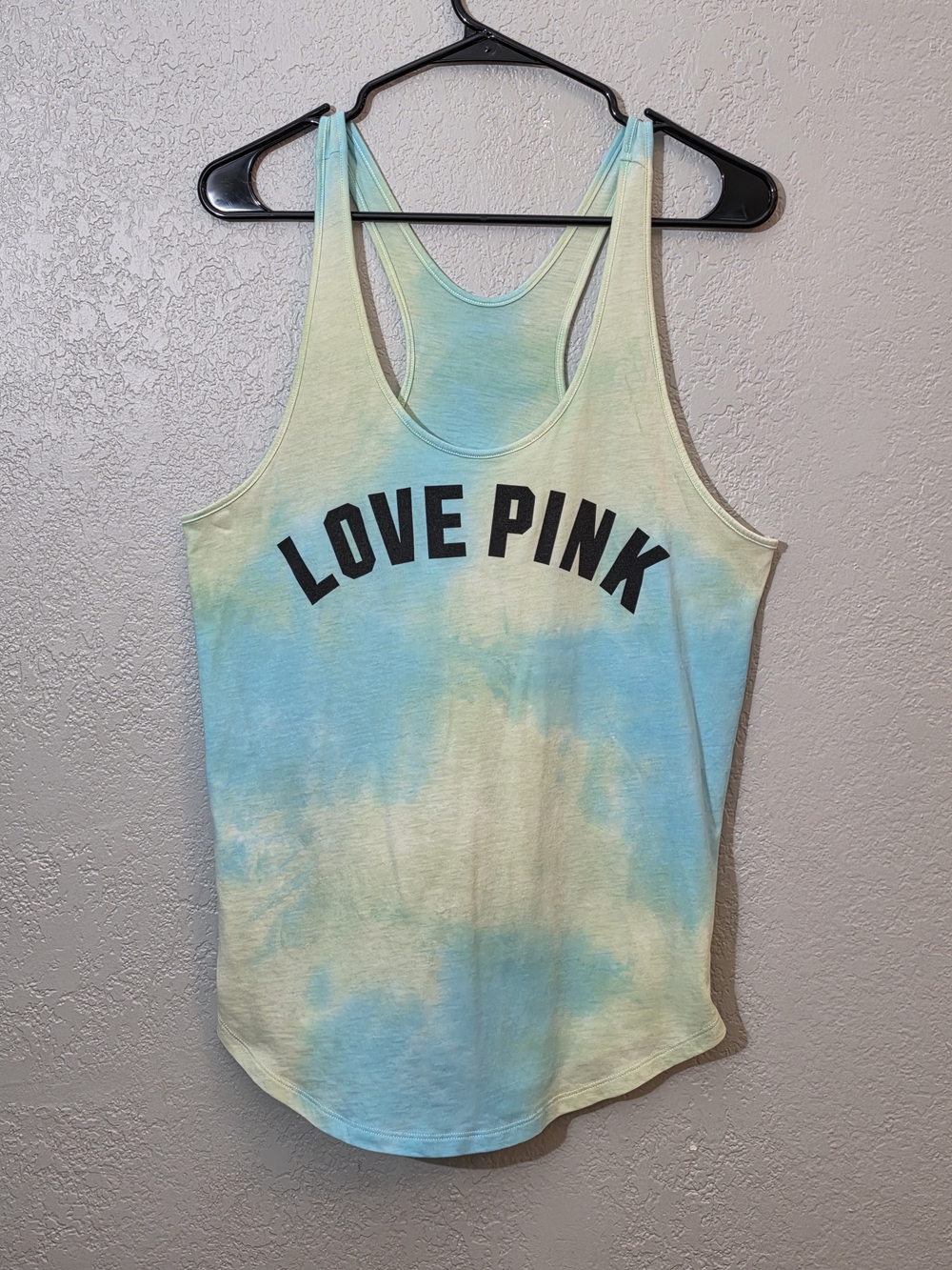 PINK Victoria's Secret 'Love PINK' Blue Yellow Tie-Dye Racerback Tank Womens Med